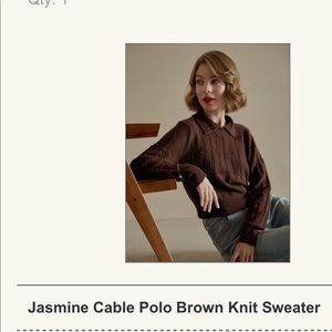 NWT - Simple Retro - Jasmine Cable Polo Brown Knit Sweater